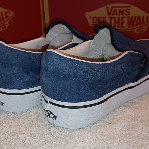 Vans Men's 6.5/Women's 8 Slip On Debossed "Off The Wall" Blue RARE - Picture 2 of 12